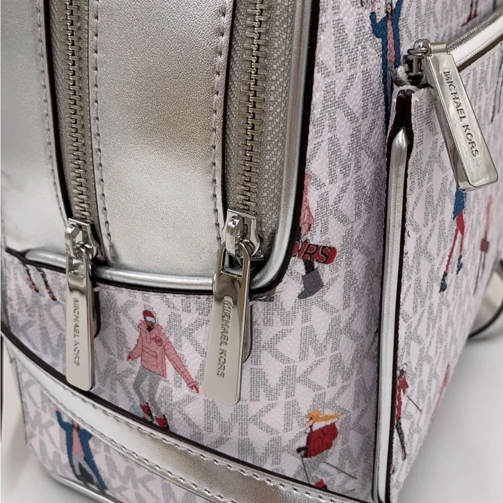 Michael Kors Jet Set Girls Adina Medium Backpack MK Bright White Silver Multi